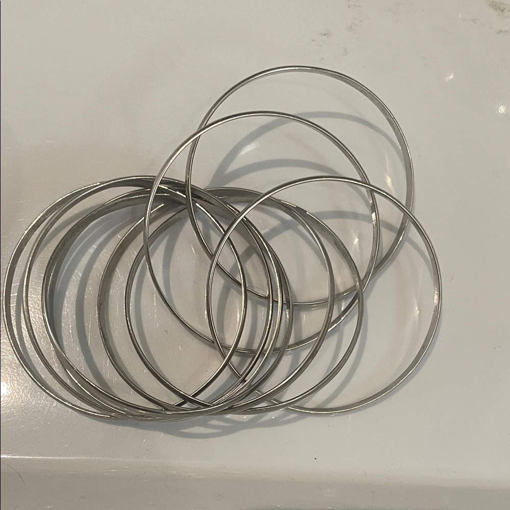 Set of Silver Thin Bangle Bracelets